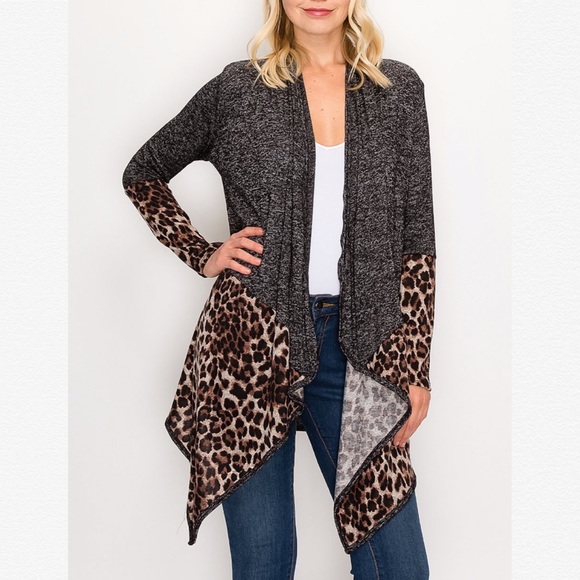 Cool Melon Sweaters - Orange & Black Cheetah Color Open Cardigan